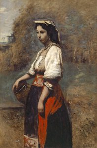 Italiaanse bij de fontein door Jean Baptiste Camille Corot